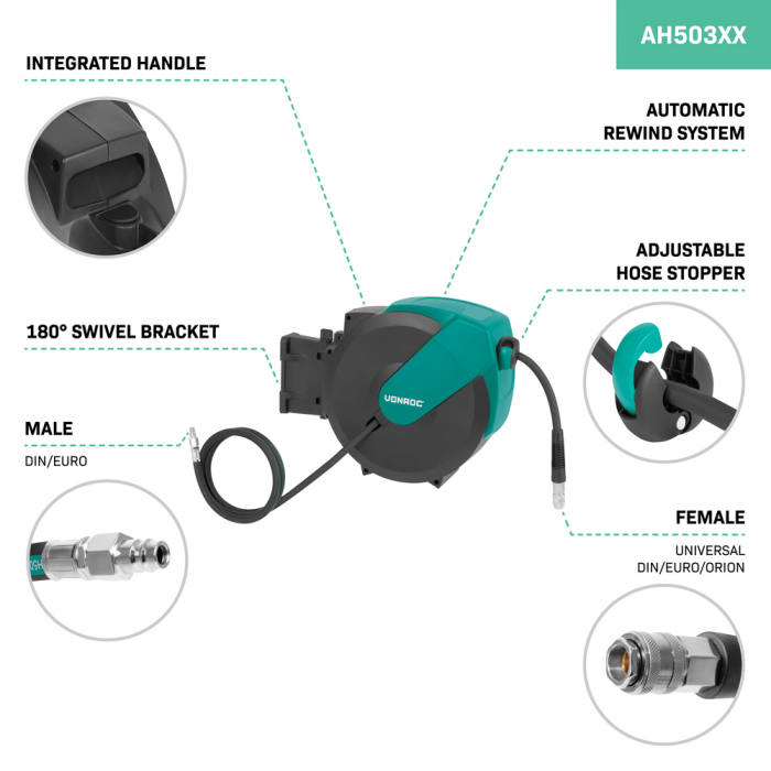 PRO Automatic Air Hose Reel – 15m | Universal DIN/EURO/ORION