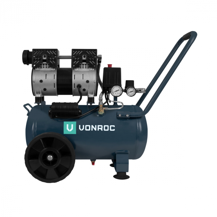 Silent Air Compressor – 57,5dB | 24 Lt - Oil free – 750W - Dark grey