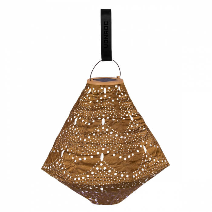 Luna solar lantern Pentagon with LED – 300x300mm – Gold | Handmade/weather resistant