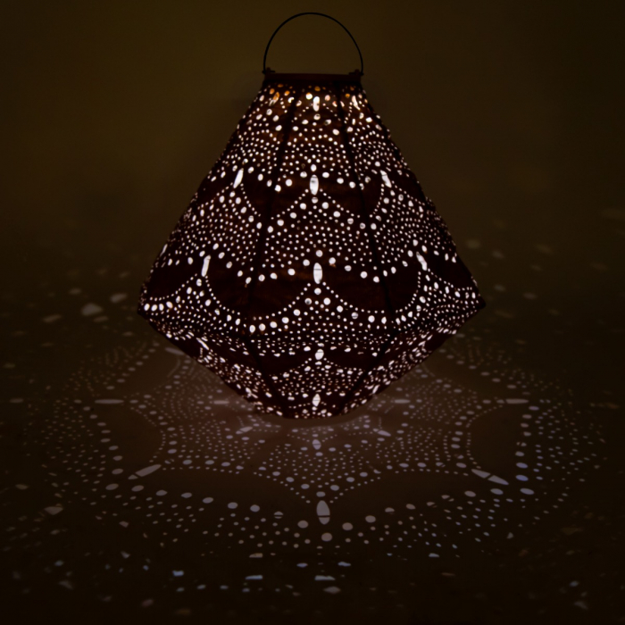 Luna solar lantern Pentagon with LED – 300x300mm – Gold | Handmade/weather resistant