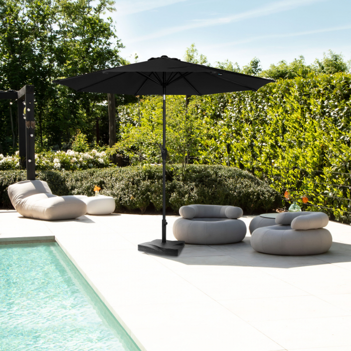 Parasol Recanati Ø300cm – Premium parasol – anthracite/black | Incl. concrete base 20 kg