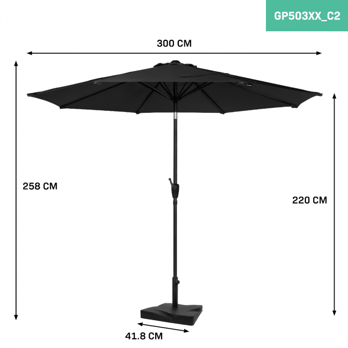 Parasol Recanati Ø300cm – Premium parasol – anthracite/black | Incl. concrete base 20 kg