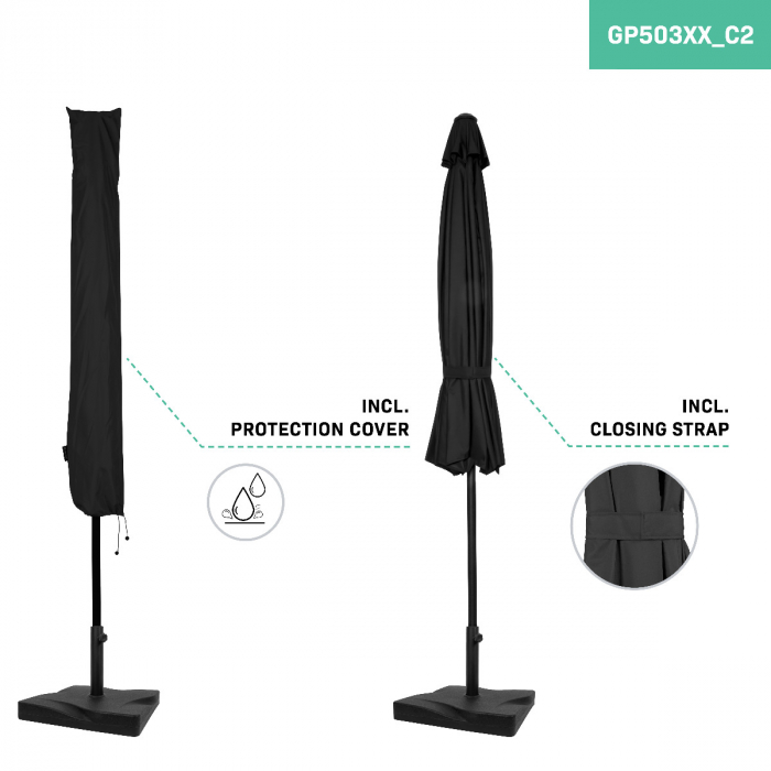 Parasol Recanati Ø300cm – Premium parasol – anthracite/black | Incl. concrete base 20 kg