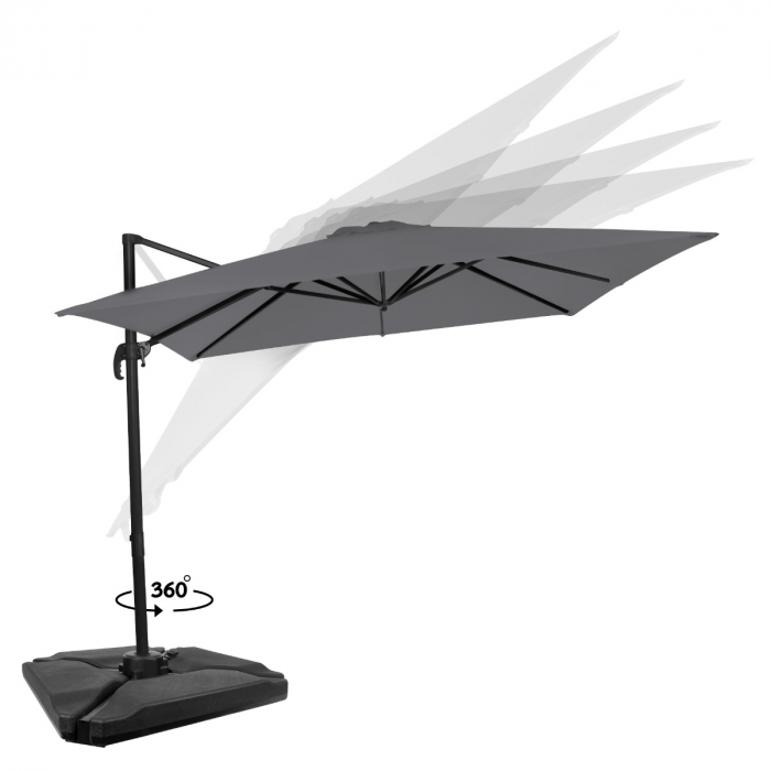Cantilever parasol Pisogne 300x300cm – Premium parasol - Grey | Incl. fillable parasol tiles