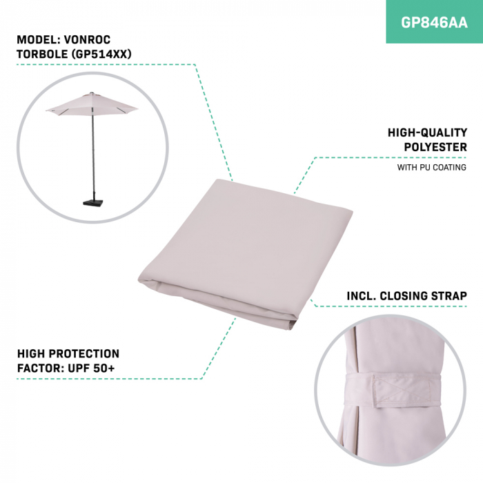 Replacement Canopy - Ø200cm - For Pole Parasol Torbole GP514XX | Beige