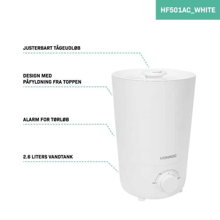 Humidifier 2,6 liter - ultrasonic | white