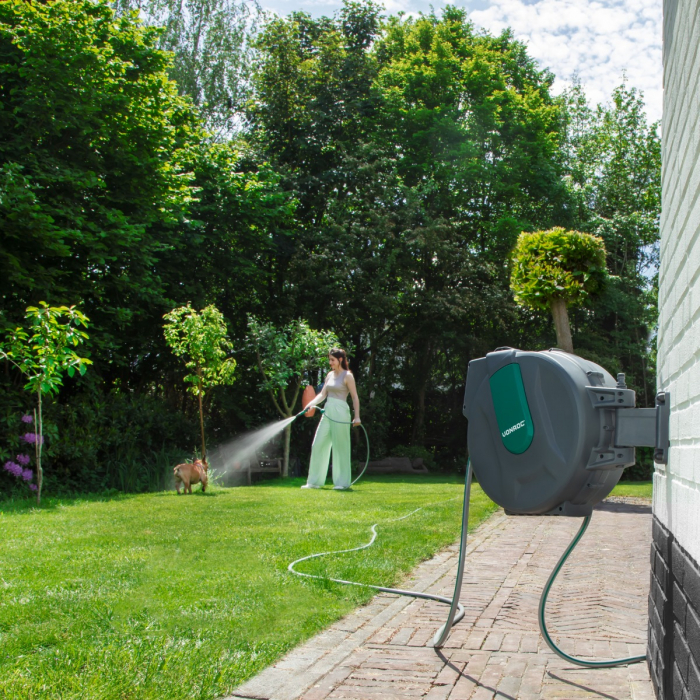 Automatic hose reel - Incl. 25m garden hose, nozzle and couplings