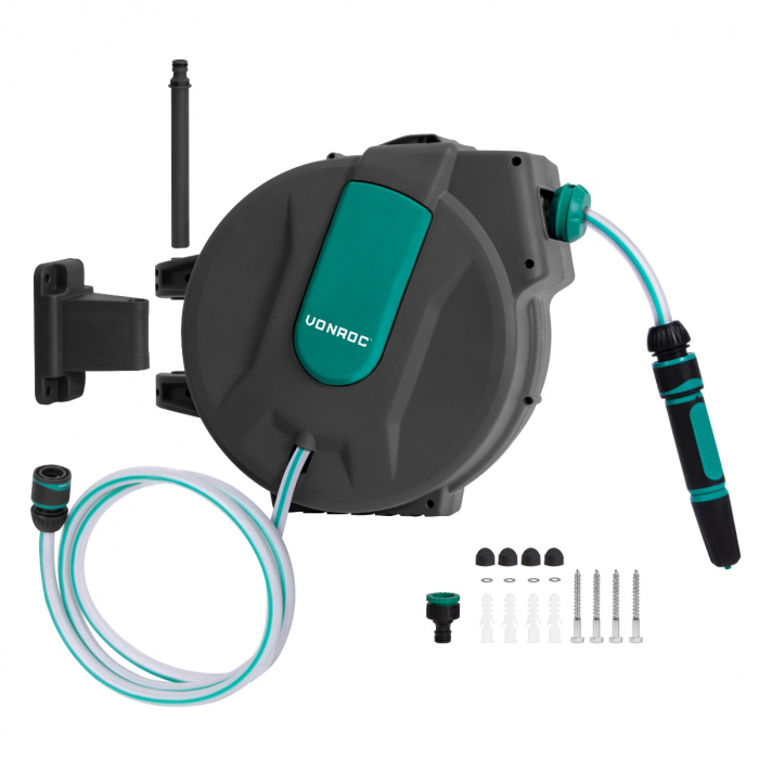 Automatic hose reel - Incl. 25m garden hose, nozzle and couplings