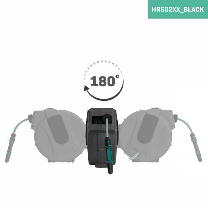 Automatic hose reel – Black - Incl. 25m garden hose, nozzle and couplings