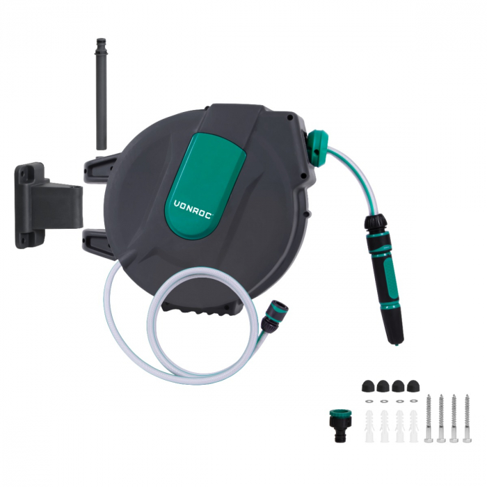 Automatic hose reel - Incl. 15m garden hose, nozzle and couplings