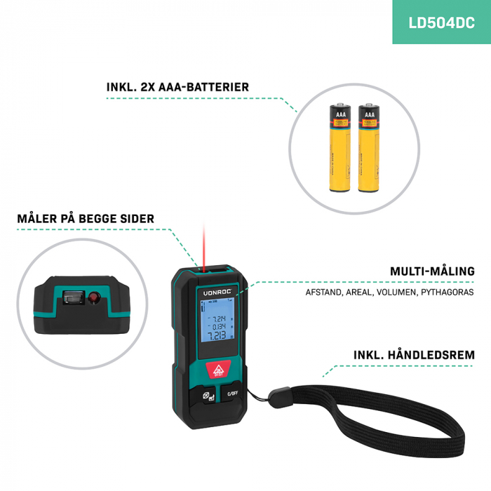 Laser Distance Meter 20m - compact size | Distance – Area – Volume – Pythagorean