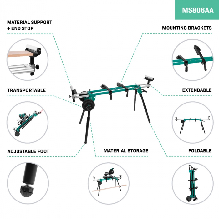 Mitre saw stand - Mobile - Universal | 150 kg load capacity
