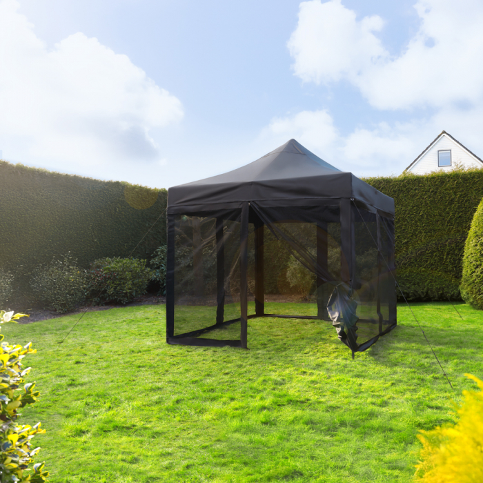 Easy-Up Party Tent - 3x3 m  | Set incl. Mosquito Netting Sidewalls - Black
