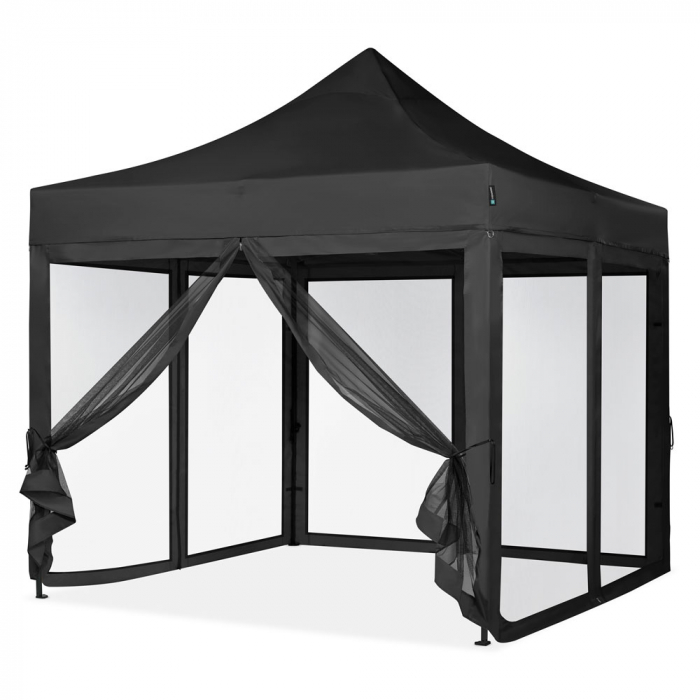 Easy-Up Party Tent - 3x3 m  | Set incl. Mosquito Netting Sidewalls - Black