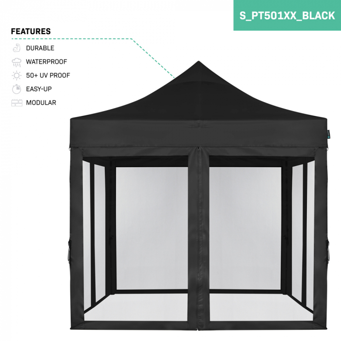 Easy-Up Party Tent - 3x3 m  | Set incl. Mosquito Netting Sidewalls - Black