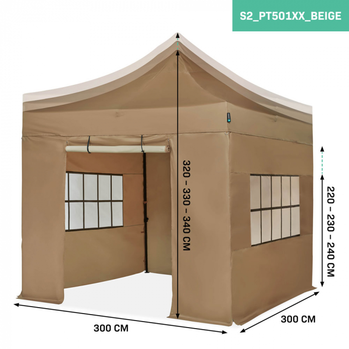 Easy-Up Partytent - 3x3 m | Set incl. sidewalls - Beige