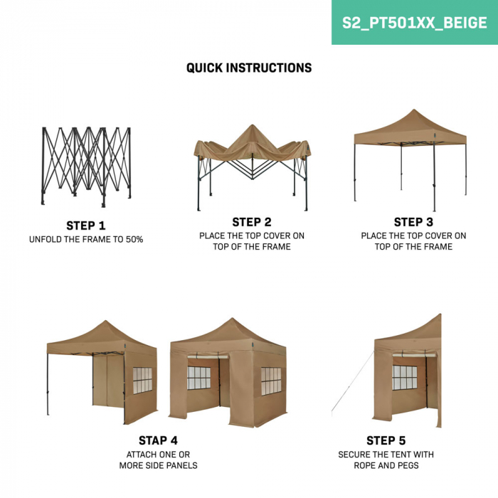 Easy-Up Partytent - 3x3 m | Set incl. sidewalls - Beige