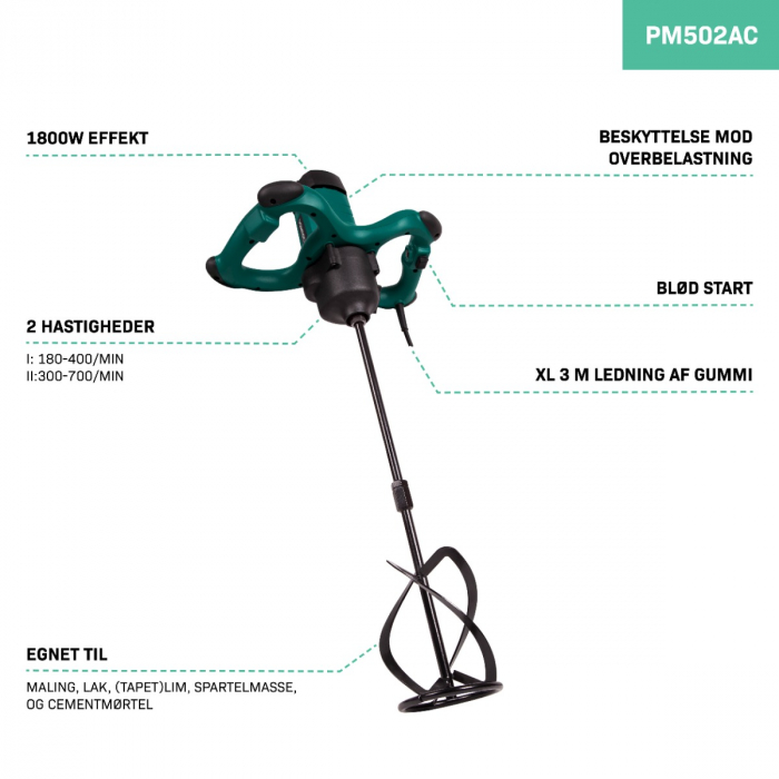 Paint / Cement Mixer 1800W with 2 part whisk 