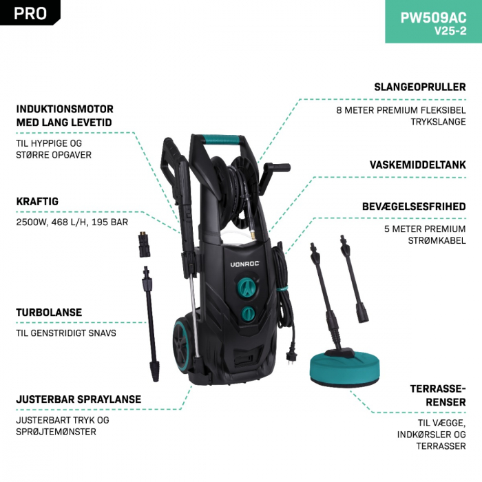 Pressure washer V25-2 PRO – 2500W – 195 bar – Induction motor | Incl. accessories
