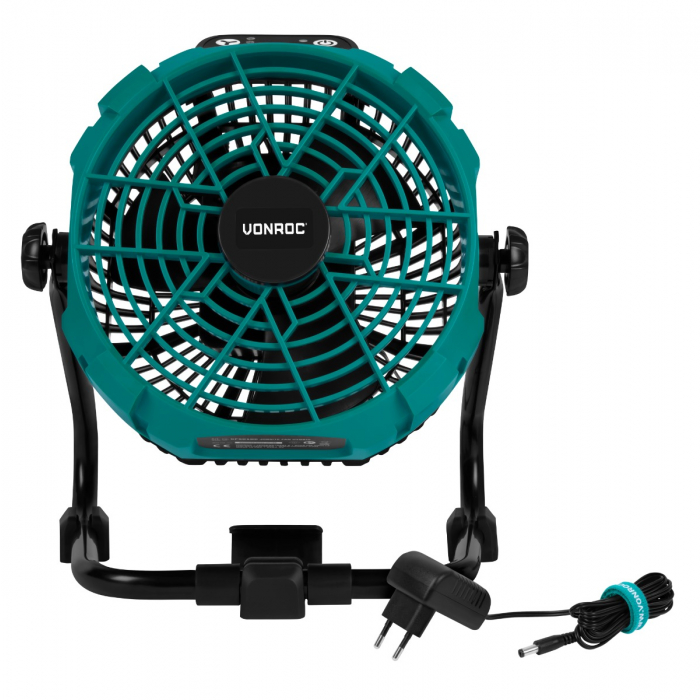Cordless fan 20V – hybrid battery or AC powered | Incl. AC adapter – incl. 2x 2.0Ah battery and quick charger