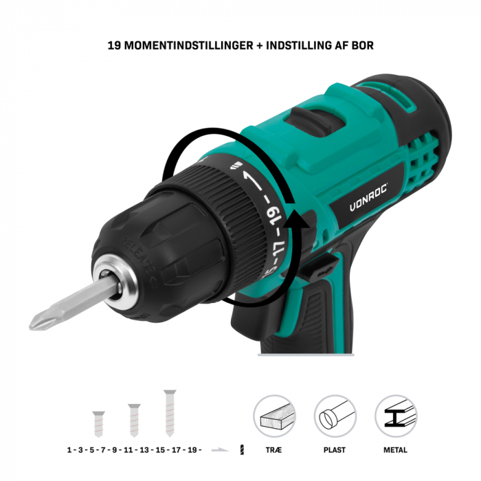 Cordless Drill 20V | Incl. 2.0Ah Battery, Charger, and 46 accessories in premium case