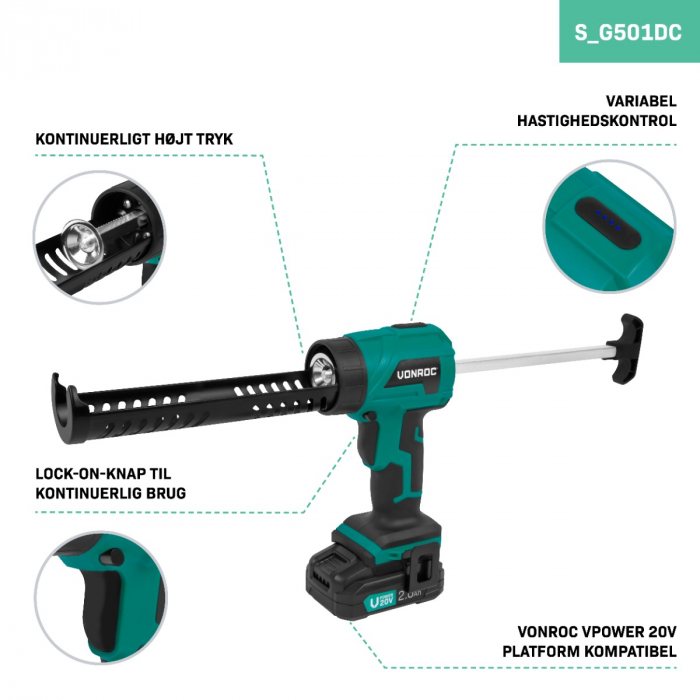 Cordless Caulking Gun 20V | Incl. 2.0Ah battery and charger
