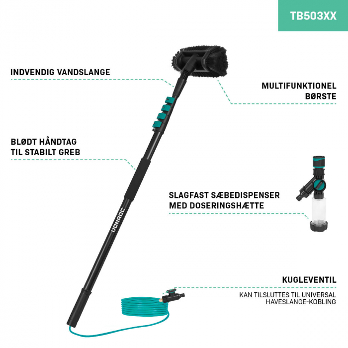 DK Telescopic wash brush – 4,60 m | Incl. multi-purpose brush, hose and soap dispenser