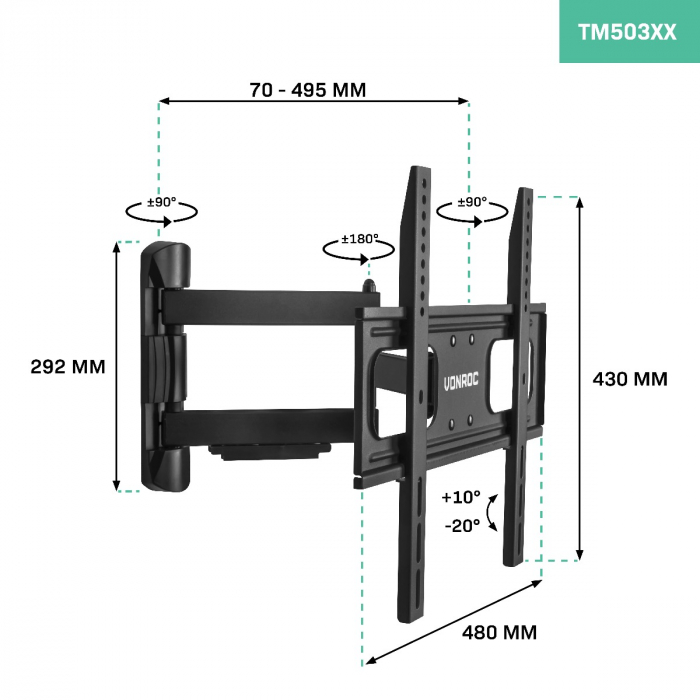 TV wall bracket full-motion 37 to 75 Inch – Universal | Incl. mounting materials