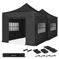 Party Tent - 6x3 m - Premium Easy-Up Party Tent | Set incl. 2x Tent, Sidewalls and Connection Kit - Black