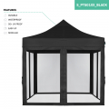 Easy-Up Party Tent - 3x3 m  | Set incl. Mosquito Netting Sidewalls - Black
