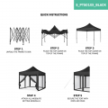 Easy-Up Party Tent - 3x3 m  | Set incl. Mosquito Netting Sidewalls - Black