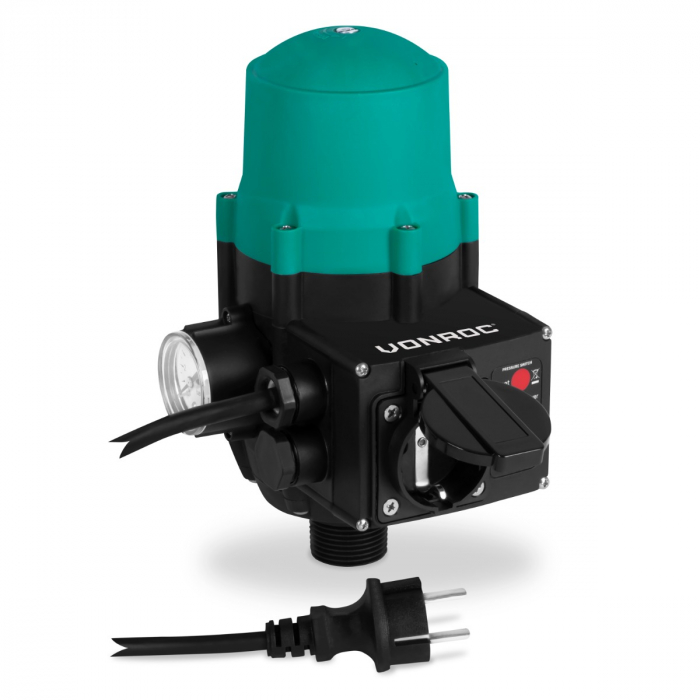 Trykafbryder med Tørkørselsbeskyttelse – 1,5-2,5 bar | Til Havepumper & Vandforsyning | Automatisk Til/Fra | LED & Manometer main product photo