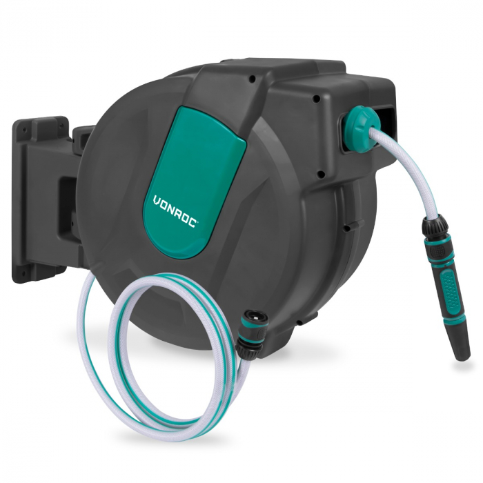 Automatisk slangerulle - 35m - Vægmonteret - 180° Drejbar - Inkl. 35m haveslange, dyse og koblinger main product photo